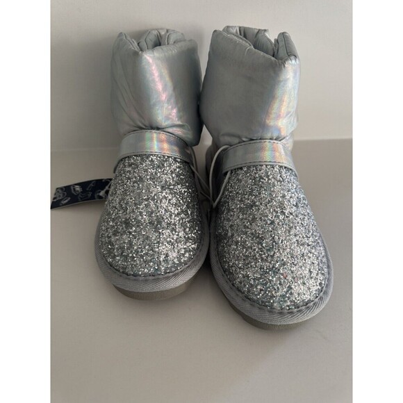 K KomForme Girl's boots Light SILVER Snow Winter Boots with Glitter Size 2 - Picture 5 of 14